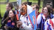 Western Bulldogs fans at the AFL grand final parade in Melbourne. Pic: Getty