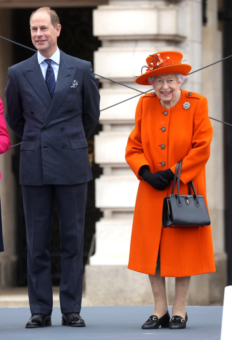 Queen Elizabeth II and Prince Edward, Earl of Wessex attend the launch of The Queen's Baton Relay for Birmingham,  2022 (Getty Images for Commonwealth Ga)