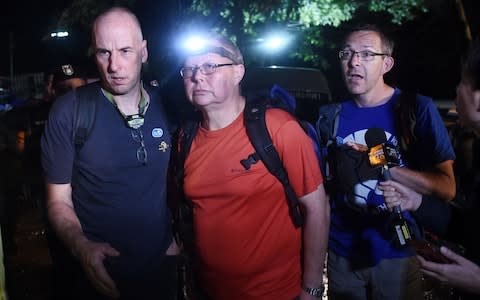 The three British cave-divers: Richard William Stanton (left), Robert Charles Harper (centre) and John Volanthen - Credit: AFP