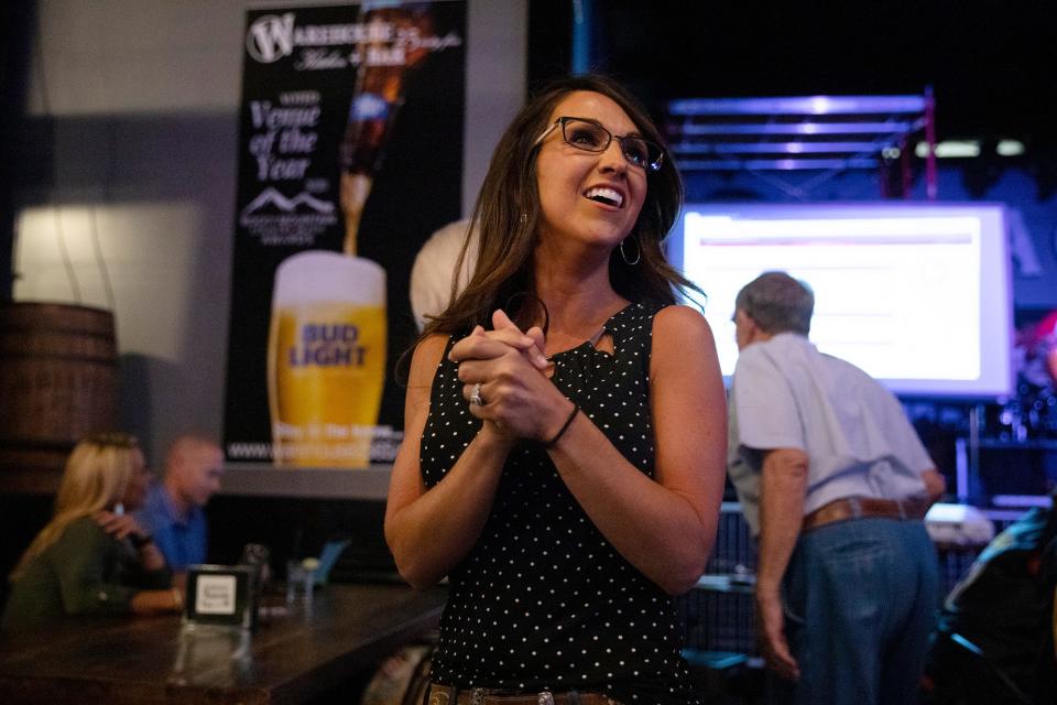 Lauren Boebert waits for returns during a watch party in Grand Junction, Colo., Tuesday, June 30, 2020.