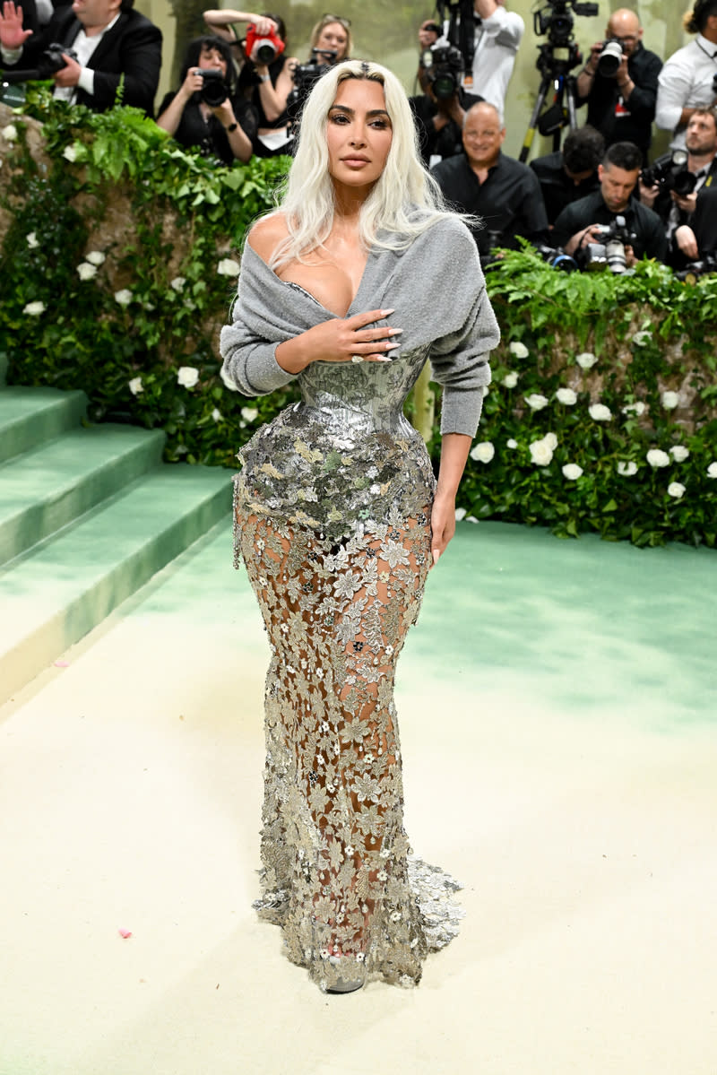 Kim Kardashian at the 2024 Met Gala: "Sleeping Beauties: Reawakening Fashion" on May 6 in New York, red carpet, Vogue, Maison Margiela, John Galliano