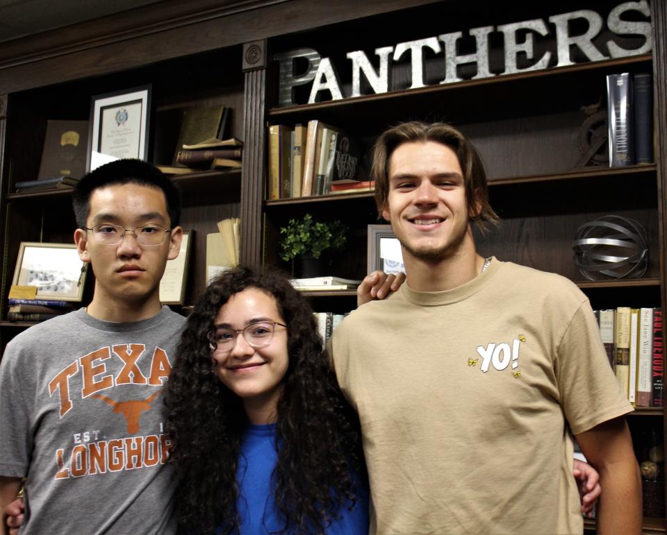 From left, foreign-born students Leo Fang, Sofia Baddour and Charlie Lee-Alliston found a welcoming atmosphere at Abilene Christian High School and adjusted to life in America. May 10 2022