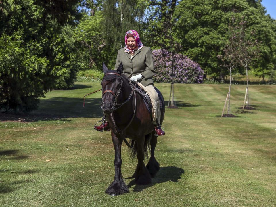 Queen Elizabeth II rides Balmoral Fern, a 14-year-old Fell Pony, in Windsor Home Park over the weekend: Steve Parsons/PA Wire