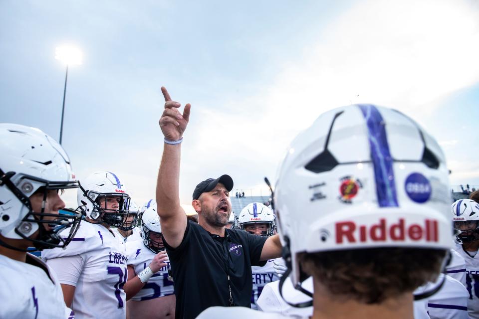 Iowa City Liberty head coach James Harris made the call to go for two points late in the game, which led to Liberty's 29-28 victory over Burlington at Bracewell Stadium in Burlington.