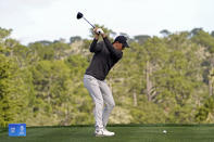 Jordan Spieth hits from the seventh tee of the Spyglass Hill Golf Course during the second round of the AT&T Pebble Beach Pro-Am golf tournament Friday, Feb. 12, 2021, in Pebble Beach, Calif. (AP Photo/Eric Risberg)