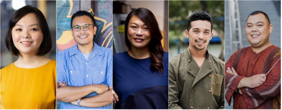 Young Artist Award recipients (from left): playwright Faith Ng, visual artist Hilmi Johandi, sound designer Lim Ting Li, dancer and choreographer Sufri Juwahir, and music director Zulkifli Mohamed Amin. (PHOTOS: National Arts Council)