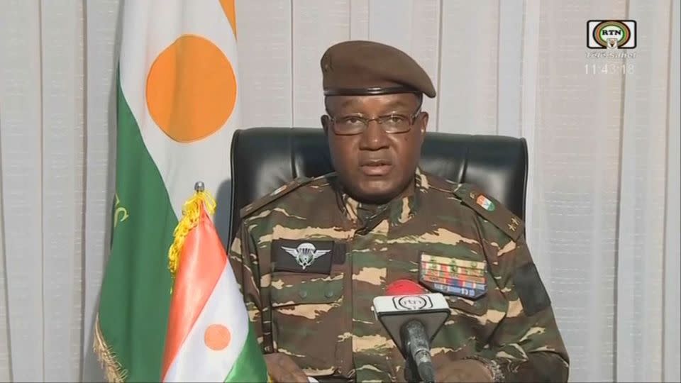 This video frame grab image obtained by AFP from Télé Sahel on Friday shows Gen. Abdourahamane Tiani, speaking on national television. - ORTN Télé Sahel/AFP via Getty Images