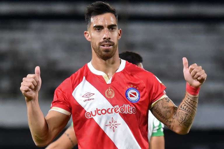 Gabriel Avalos, autor de los dos goles de Argentinos Juniors para el éxito ante Atlético Nacional, de Colombia, por 2-0, por la Copa Libertadores. (Photo by DANIEL DUARTE / AFP)