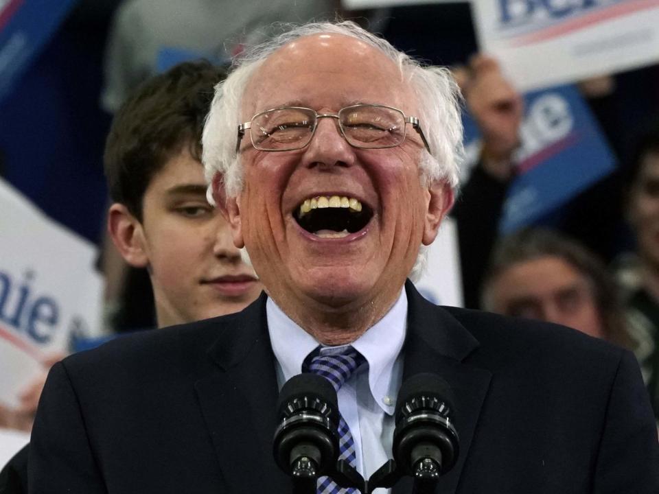 Democratic presidential hopeful Bernie Sanders, senator of Vermont, speaks at an event at the SNHU Field House in Manchester, New Hampshire, 11 February, 2020: Timothy A Clary/AFP via Getty Images