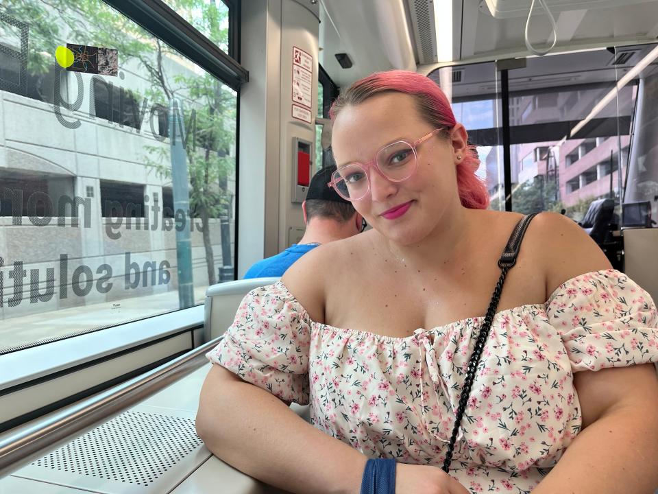 casey riding the street car in kansas city