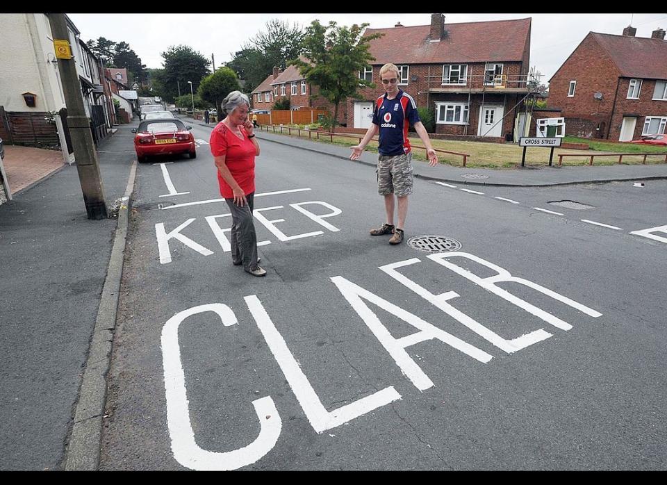  An incorrectly spelled  "Keep Clear" road marking is pictured in Kingswinford, on August 3, 2011 in West Midlands, England.  