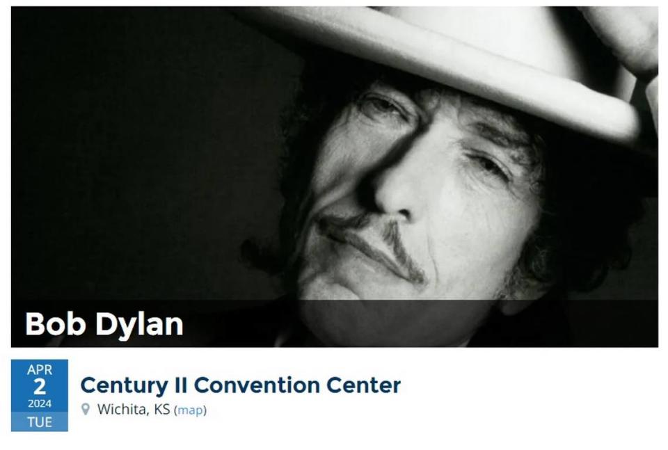 Several websites shared on Tuesday that Bob Dylan would be performing in Wichita in April, but that’s not so.