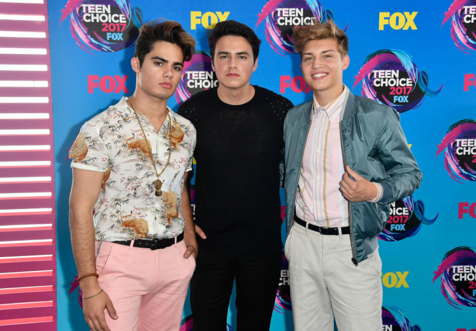 <p>Emery Kelly, Liam Attridge and Ricky Garcia of <i>Forever in Your Mind</i>‘s looks pull from the 80s and 90s for inspiration. (Photo: Getty Images) </p>