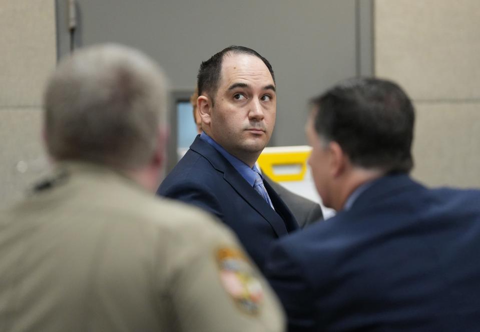 Daniel Perry, shown in court Wednesday, faces life in prison if convicted in the 2020 shooting death of Garrett Foster during a 2020 Black Lives Matter protest in downtown Austin.