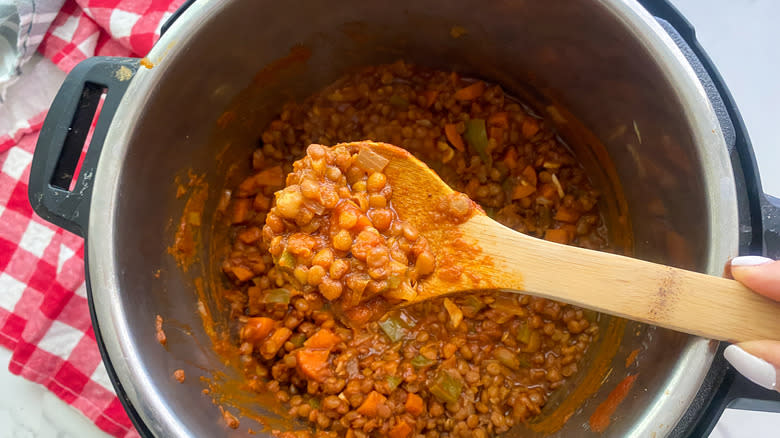 spoon of lentil sloppy Joes