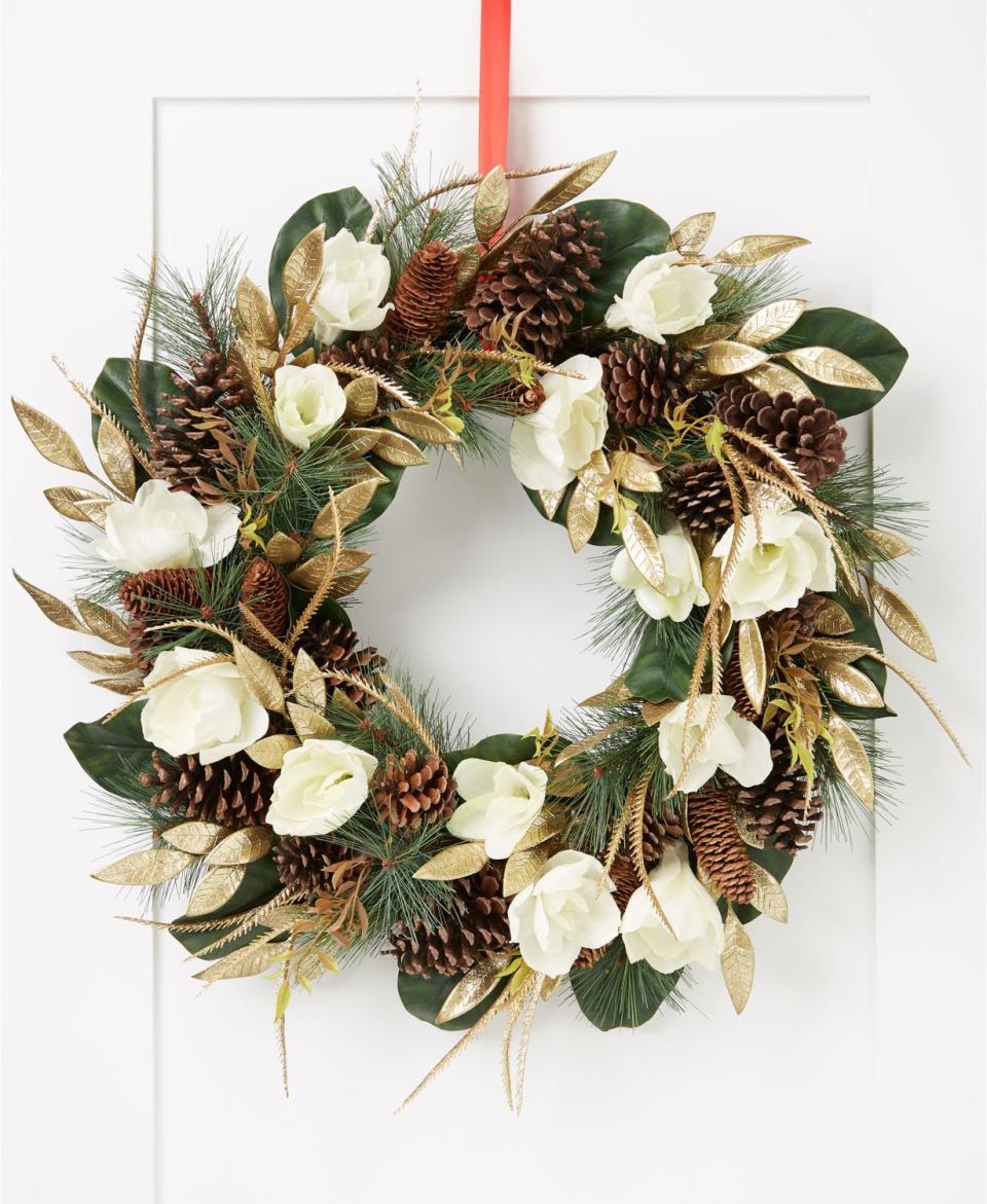 45) Magnolia & Pine Cone Wreath