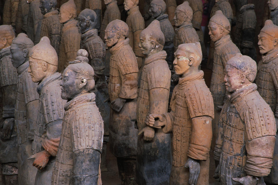<p>China is a close second for the largest number of UNESCO sites: 50. The more than 8,000 terracotta statues at the Mausoleum of the First Qin Emperor (Qin Shi Huang) near Xi’an were discovered in 1974; the tomb has still not been completely excavated. Each statue of the emperor’s armed retinue is unique, with its own features and weapons. World Heritage site since 1987. (Photo: China Span LLC/Corbis via Getty Images) </p>