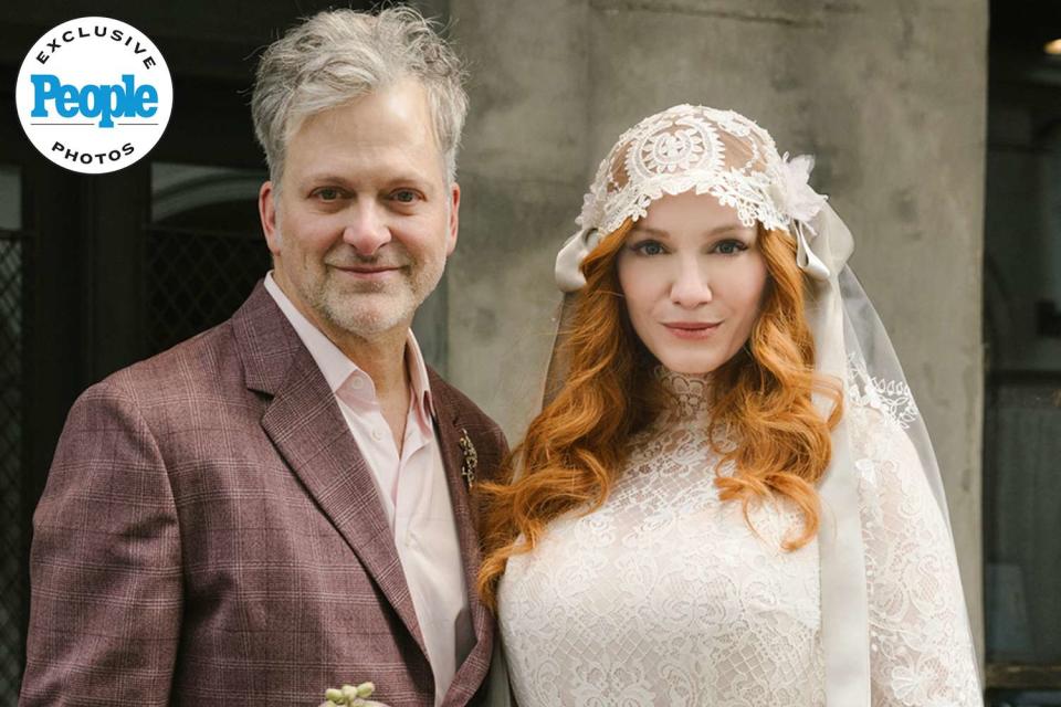 <p>Sophie Lin Berard |@Sberardweddings </p> George Bianchini (Left) and Christina Hendricks (Right) on their wedding day.