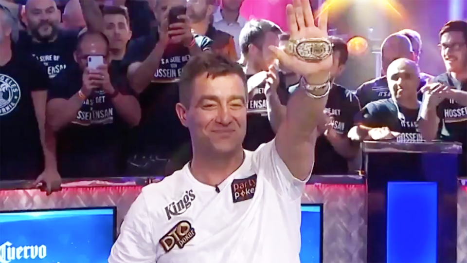 Hossein Ensan shows off his bracelet for winning the World Series of Poker. Image: World Series of Poker