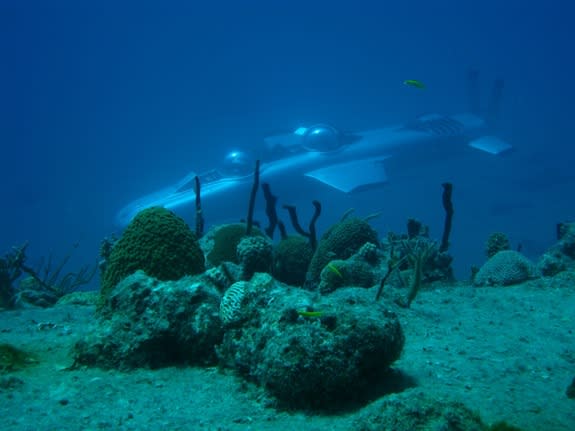 A Super Falcon submersible explores an underwater reef, off the coast of San Francisco, Calif.