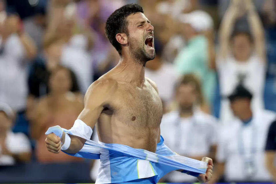 36歲前球王喬科維奇(Novak Djokovic)今在辛辛那提大師賽單打決賽中化解1冠軍點成功封王。法新社