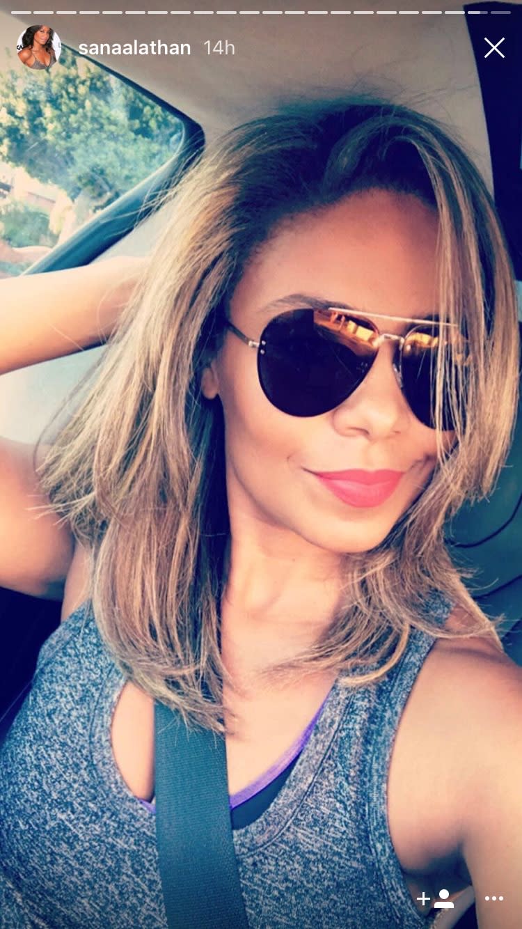 Sanaa Lathan spent all day at the salon to get this blond look. (Photo: Instagram/sanaalathan