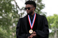 Howard University holds their commencement ceremony for the 2018 graduating class with actor and alumnus Chadwick Boseman, as the keynote speaker receiving an honorary degree, Doctor of Humane Letters. The ceremony is held in the upper quadrangle of the main campus of Howard University, in Washington D.C. on Saturday, May 12, 2018. (Photo by Cheriss May/Sipa USA)