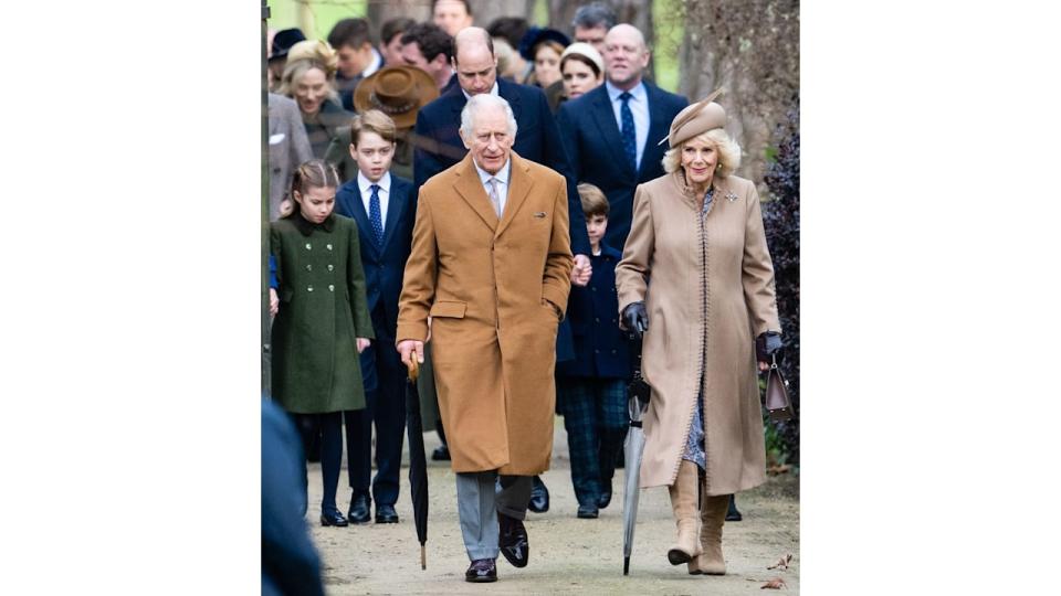 Princess Charlotte, Prince George and Prince Louis walk with King Charles