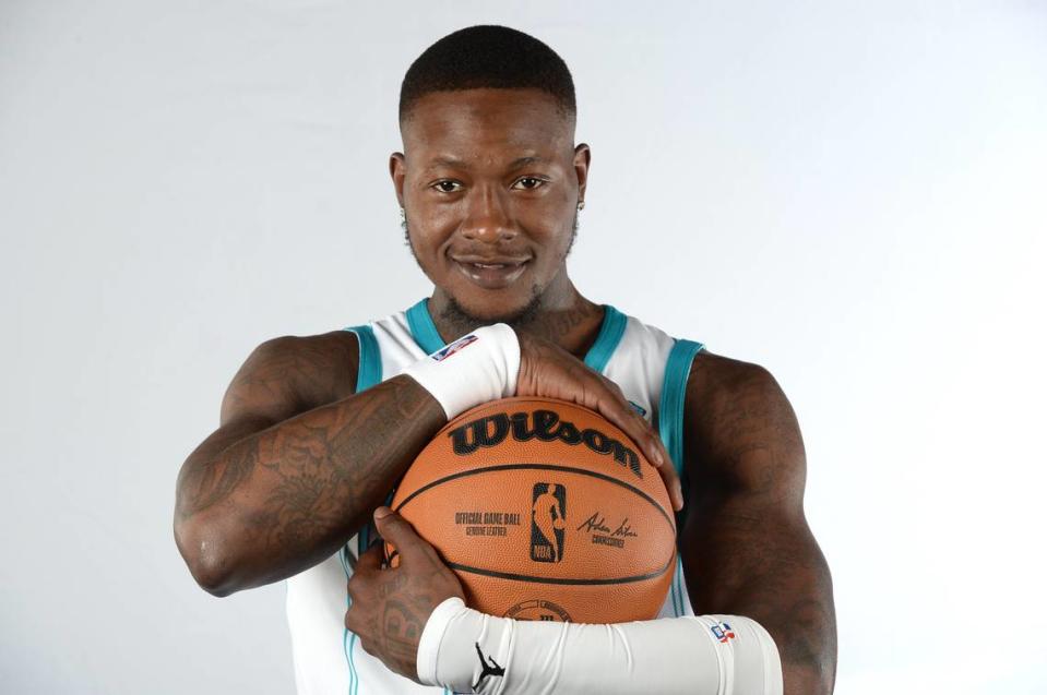 Charlotte Hornets guard Terry Rozier poses for a photograph during the team’s media day on Monday, October 2, 2023. at Spectrum Center in Charlotte, NC.