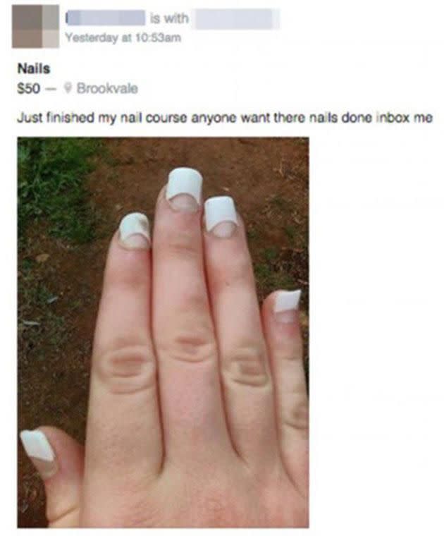 She posted an ad for nails on Facebook. Photo: Facebook