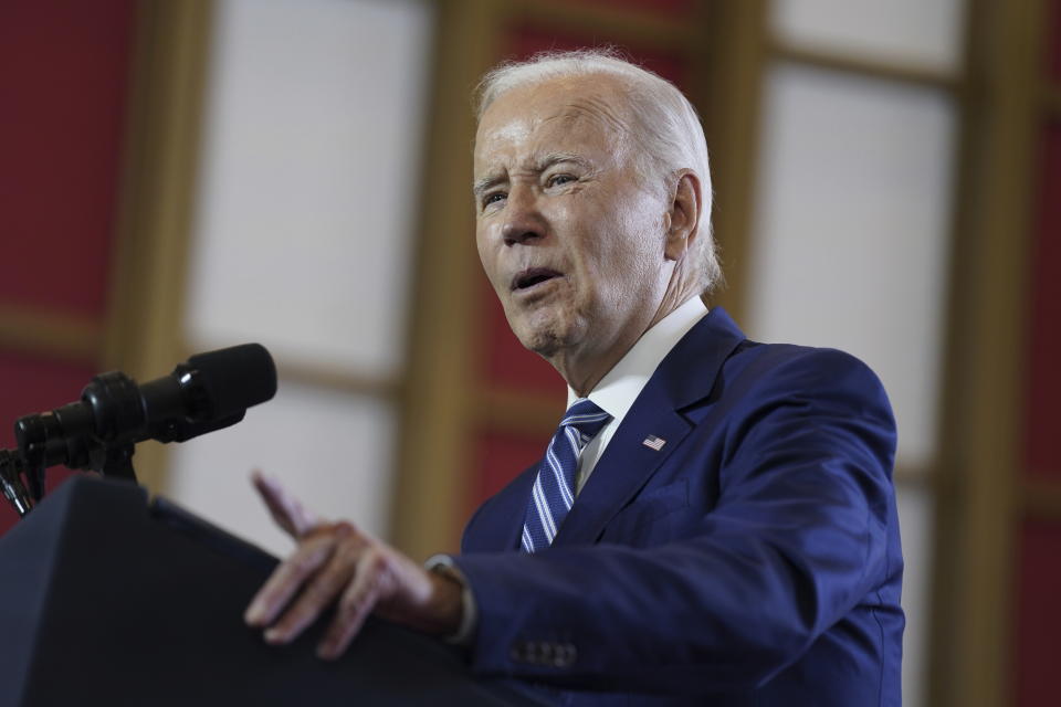 President Joe Biden delivers remarks on the economy, Wednesday, June 28, 2023, at the Old Post Office in Chicago. (AP Photo/Evan Vucci)