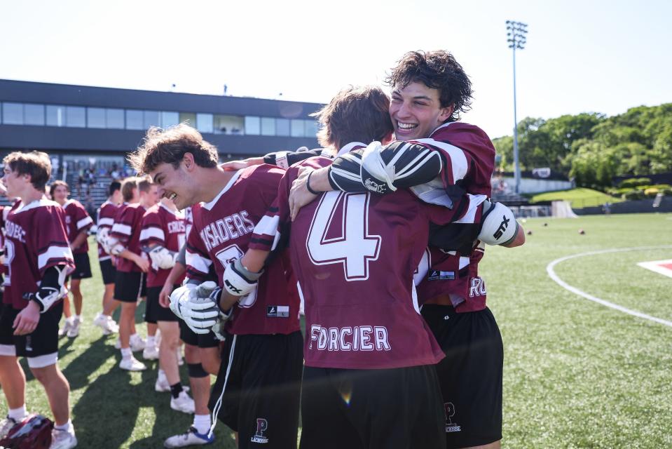 Prout celebrates their Division II boys lacrosse championship at Brown University. 6/1/24