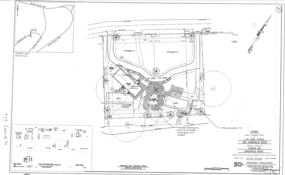 The site plan, including landscaping and the layout of the “Big Easy” manufactured home, uploaded to the Town of Hilton Head permit finder website in February.