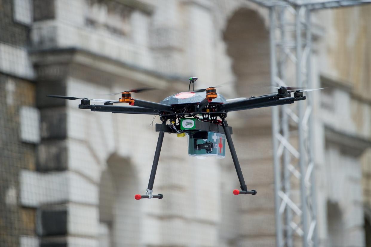 Flying to the rescue: one of the new quadcopters being tested by Unmanned Life: David Tett