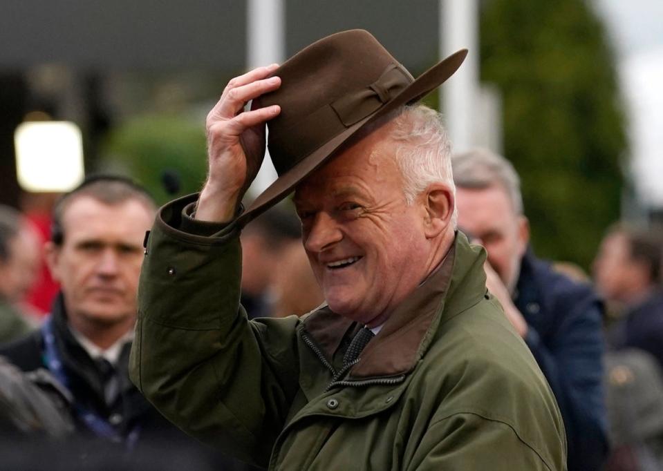 Willie Mullins celebrates his 100th winner after son Patrick won the Champion Bumper (Andrew Matthews/PA Wire)