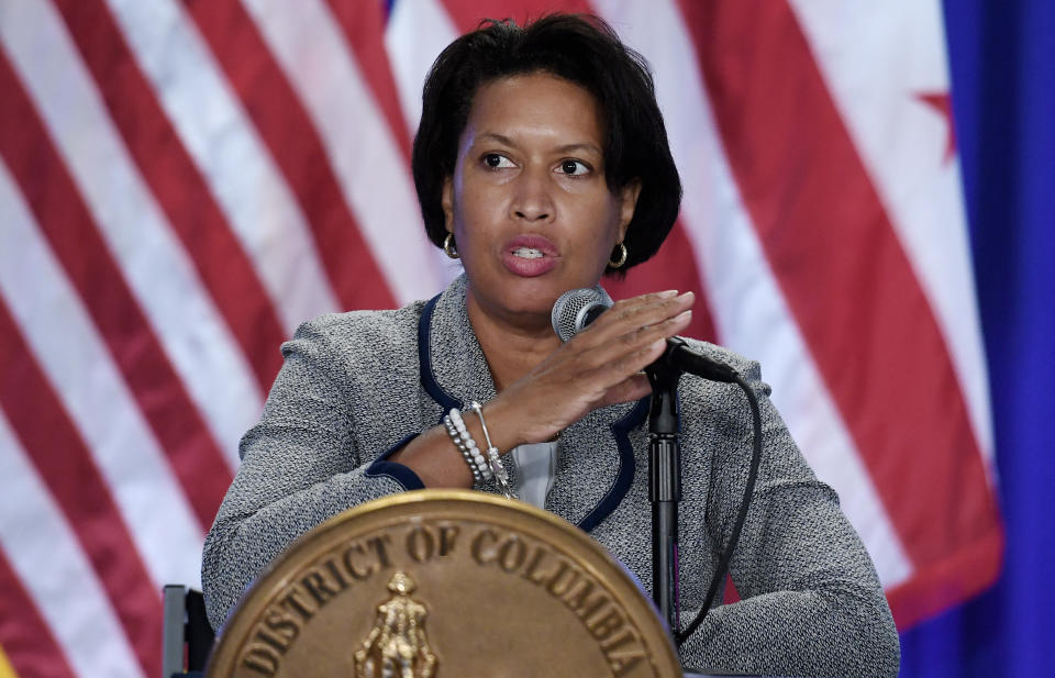 DC Mayor Muriel Browser speaks during a public safety briefing at the Marion S. Barry, Jr., Building in Washington, DC, on July 28, 2021. (Olivier Douliery/AFP via Getty Images)