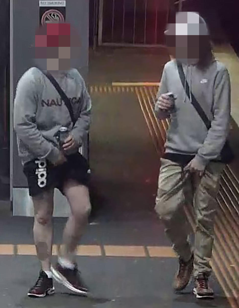 These two brothers, pictured after they were kicked out of a train station, have been charged over the bashing of a senior police officer.