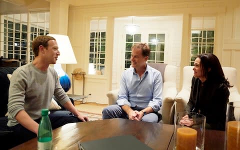 CEO Mark Zuckerberg (left), VP of Global Affairs and Communications Nick Clegg (centre), and COO Sheryl Sandberg. Nick Clegg is joining Facebook as VP, Global Affairs and Communications - Credit: Facebook