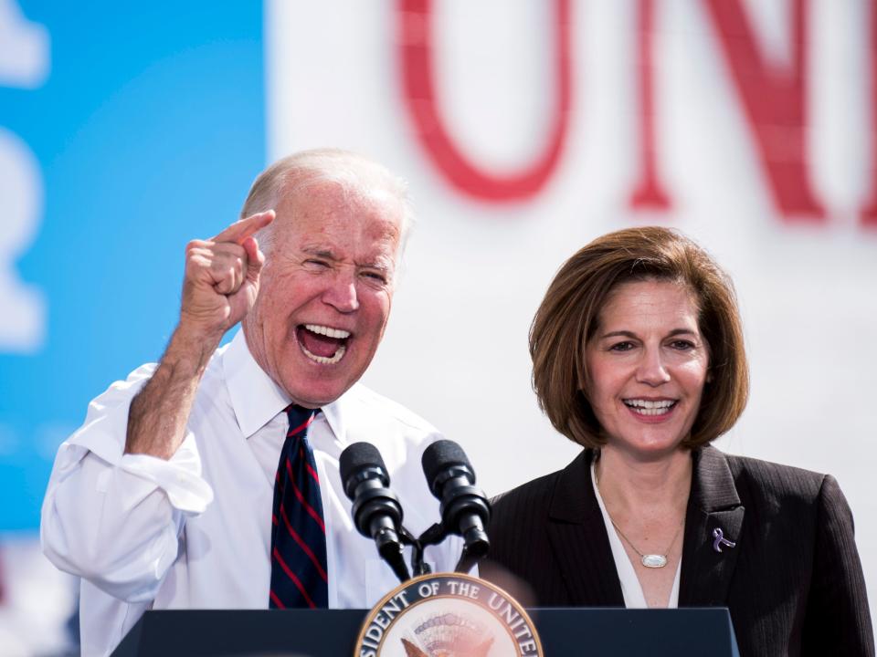 UNITED STATES - OCTOBER 13: Vice President Joe Biden holds a rally with Catherine Cortez Masto, Democratic candidate for U.S. Senate from Nevada, at the Culinary Worker's Union Local 226 in Las Vegas on Thursday, Oct. 13, 2016. (Photo By Bill Clark/CQ Roll Call)