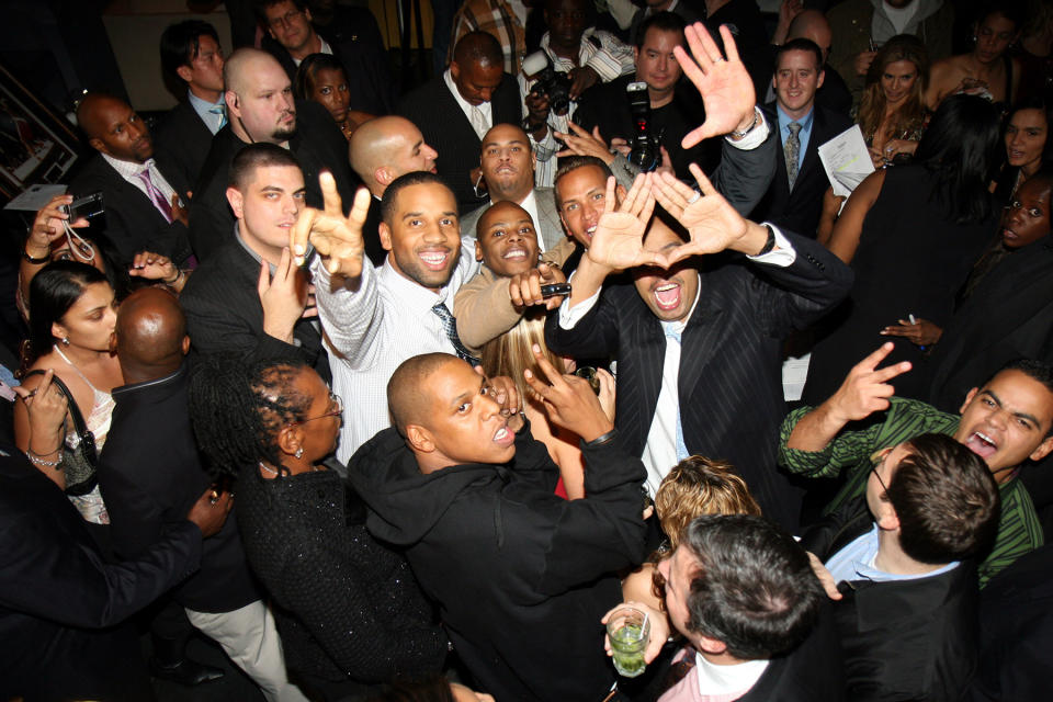 Jay Z, Alex Rodriguez and Roc La Familia during Alex Rodriguez and Jay Z Celebrity Poker Tournament - Inside  Raise 738,695.00 Presented by Fox Woods and Mercedes Benz at 40-40 in New York City, New York, United States. ***Exclusive*** (Photo by Johnny Nunez/WireImage)