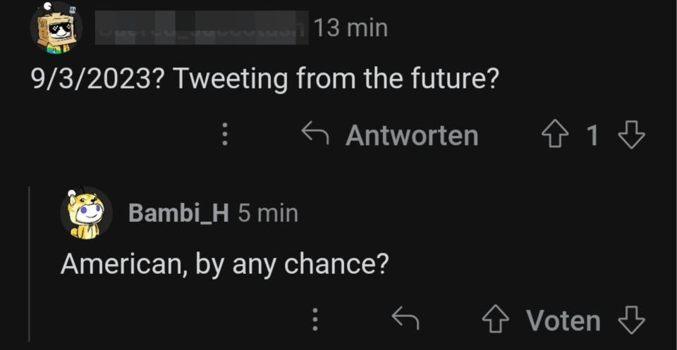 "Tweeting from the future?"