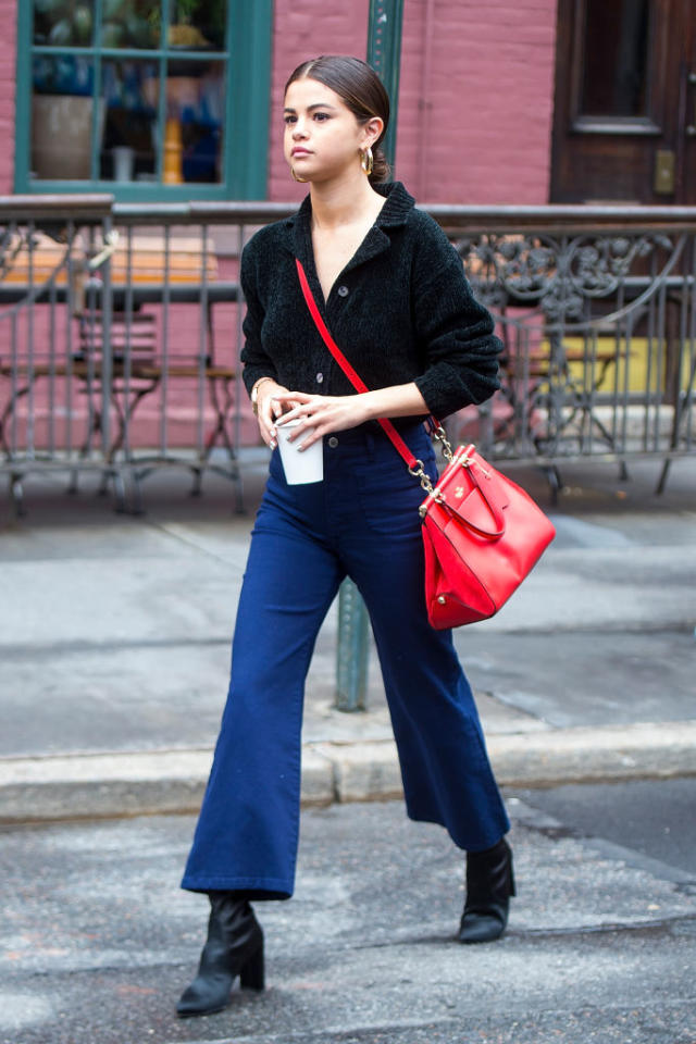 Selena Gomez Wearing Red Coach Varsity Jacket