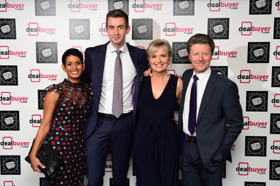 Naga Munchetty, Ben Thompson, Carol Kirkwood and Charlie Stayt attending the 2017 Television and Radio Industries Club Awards, Grosvenor House, Park Lane, London.