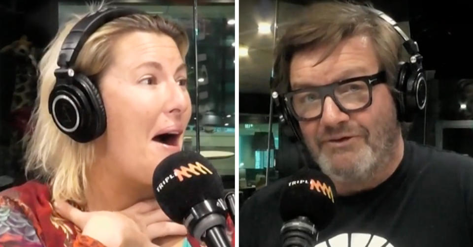 Lawrence Mooney and Jess Eva on Triple M Sydney Breakfast show Moonman in the Morning. Photo: Instagram/moonmaninthemorning.