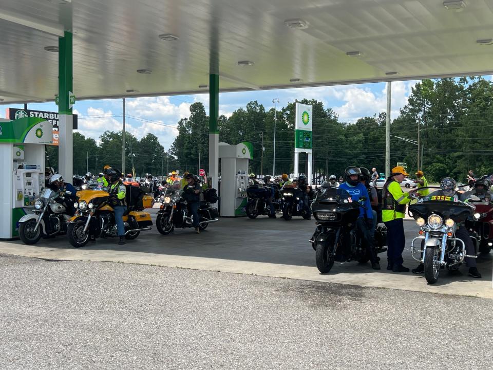 More than 250 motorcycles refueled in the space of about 20 minutes on May 21, 2024, as participants on the Southern Route of the annual Run For The Wall to honor military personnel killed in action as well as veterans and their families stopped at the Petro station on West Grand Avenue in Gadsden.