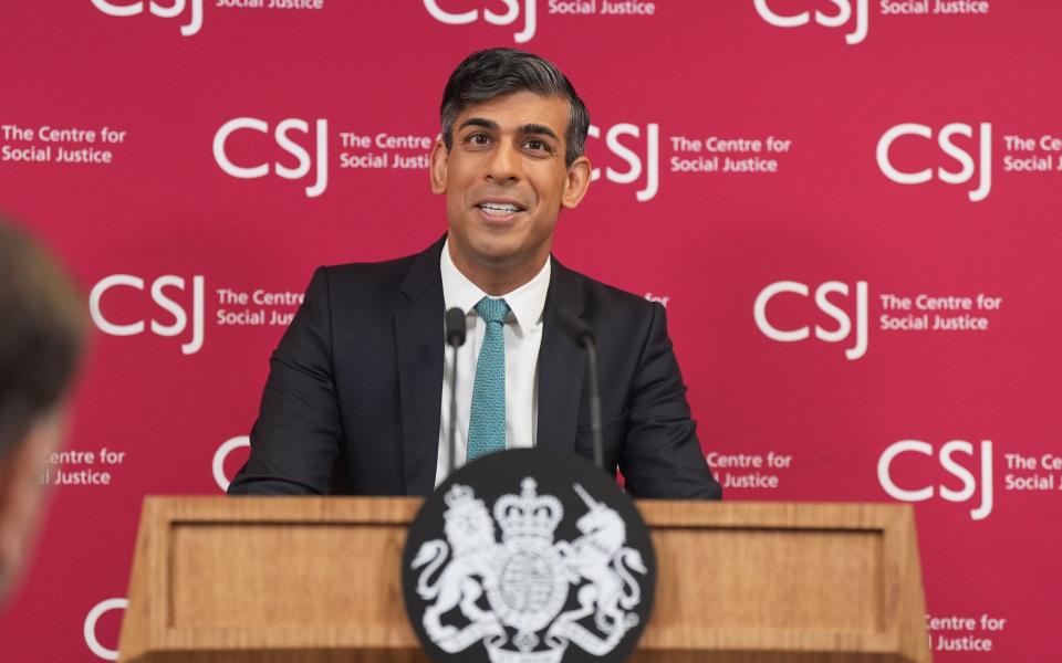 Rishi Sunak giving his speech in London on welfare reform, where he called for an end to the "sick note culture"