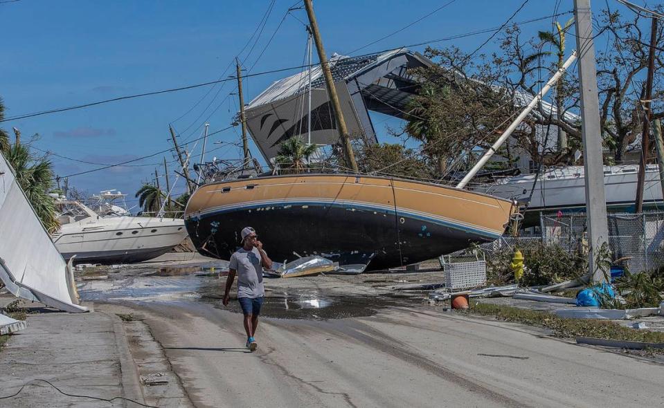 Scene along Main Street in San Carlos Island, one day after Hurricane Ian hit Florida’s west coast.