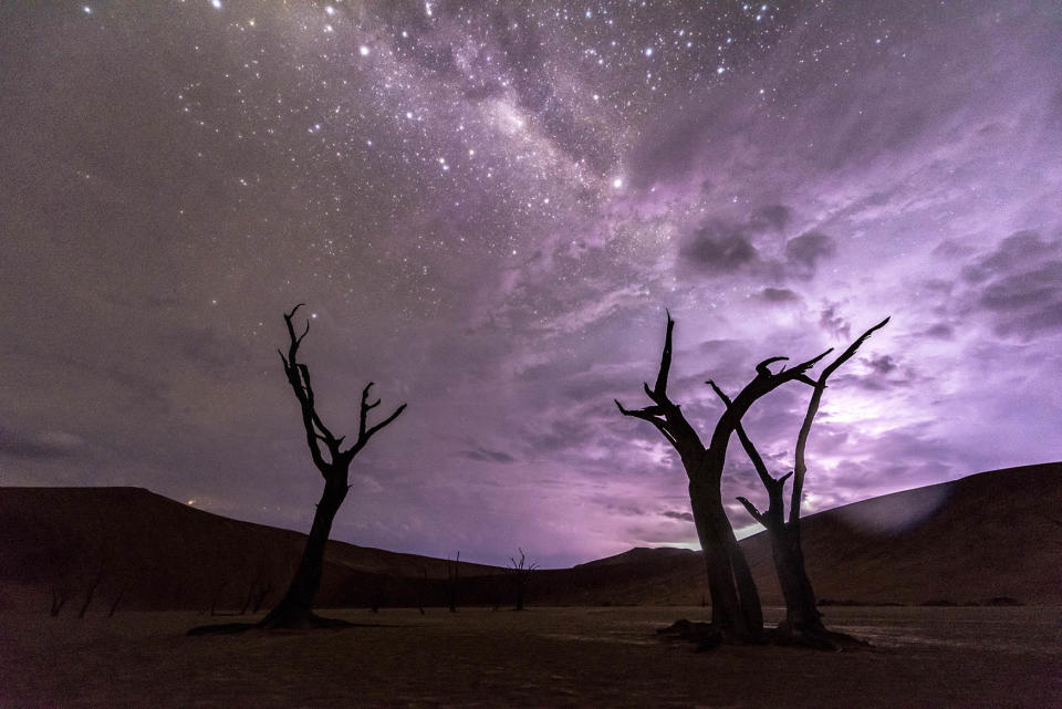 <p>A time-lapse image of a storm in the Namib Desert. (Photo: Brendon Cremer/Caters News) </p>