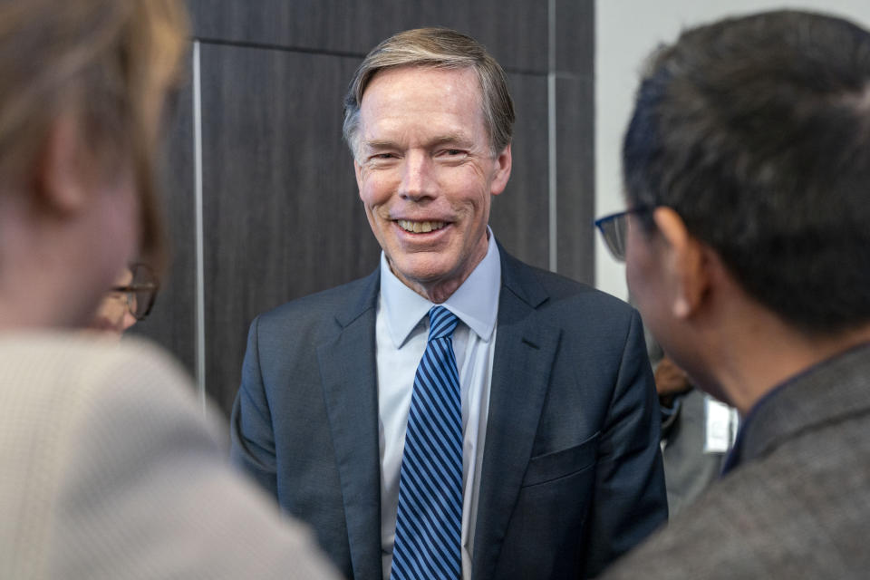 Nick Burns, U.S. Ambassador to China, answers questions from attendees of his speech at the Brookings Institution, where he spoke about U.S.-China relations, Friday, Dec. 15, 2023, in Washington. (AP Photo/Jacquelyn Martin)