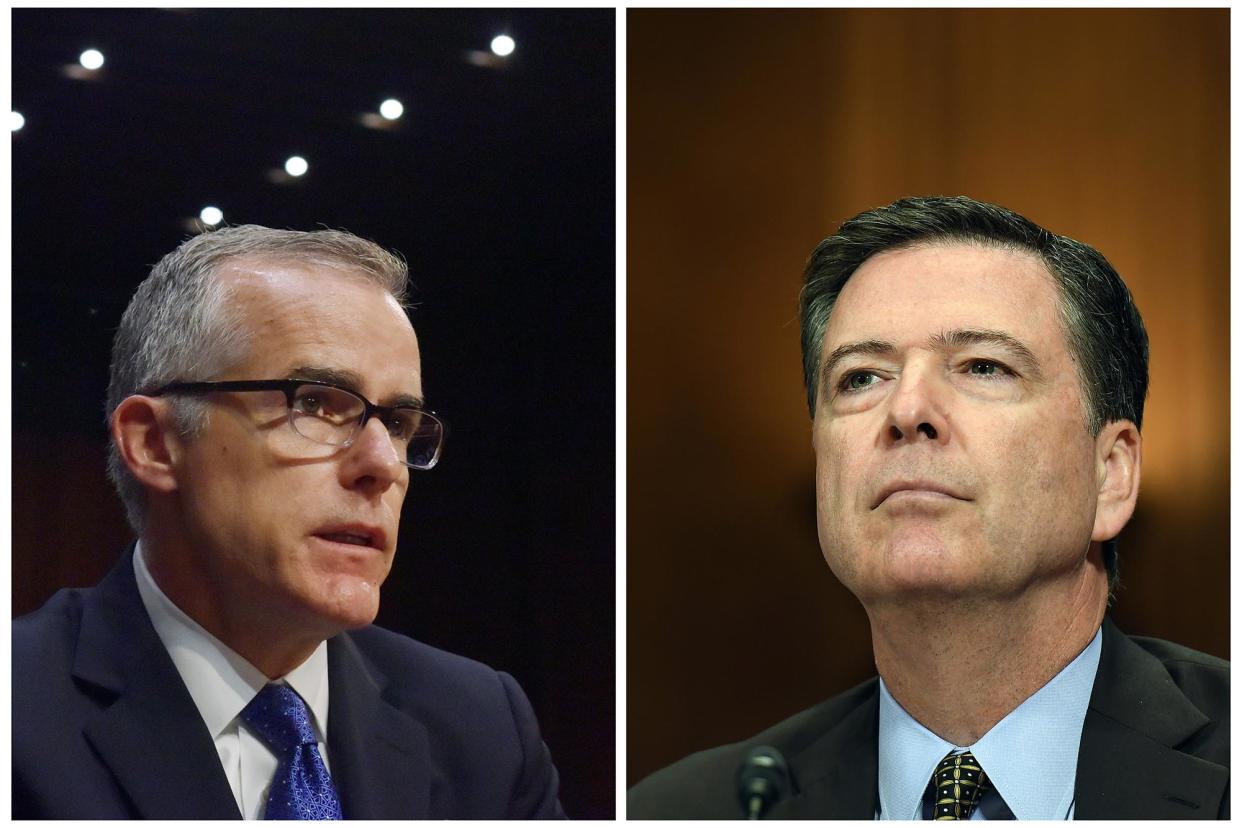 Andrew McCabe, left, and James Comey. (Photos by Jahi Chikwendi - Credit: from left: Jahi Chikwendiu/"The Washington Post"/Getty Images; Matt McClain/"The Washington Post"/Getty Images